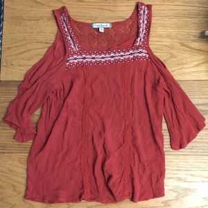 Small coral off the shoulder blouse